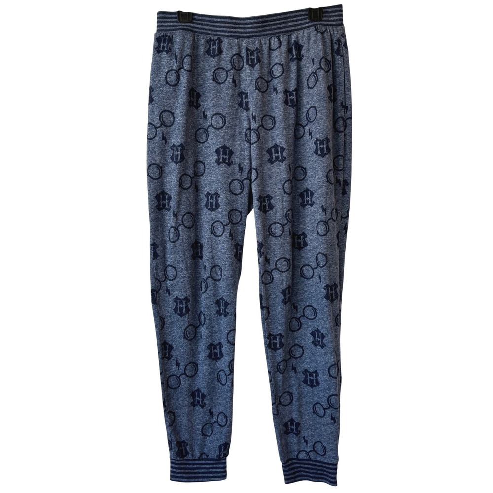 Harry Potter Hogwarts Print Joggers M Blue Cozy Loungewear Wizarding World